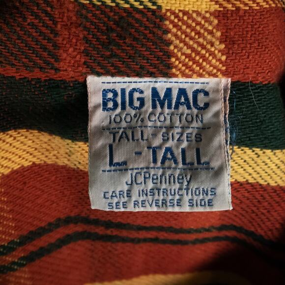 Vntg Big Mac JCPenney Flannel Long Sleeve Men's Size L Multi Plaid 70's Retro - Picture 9 of 14